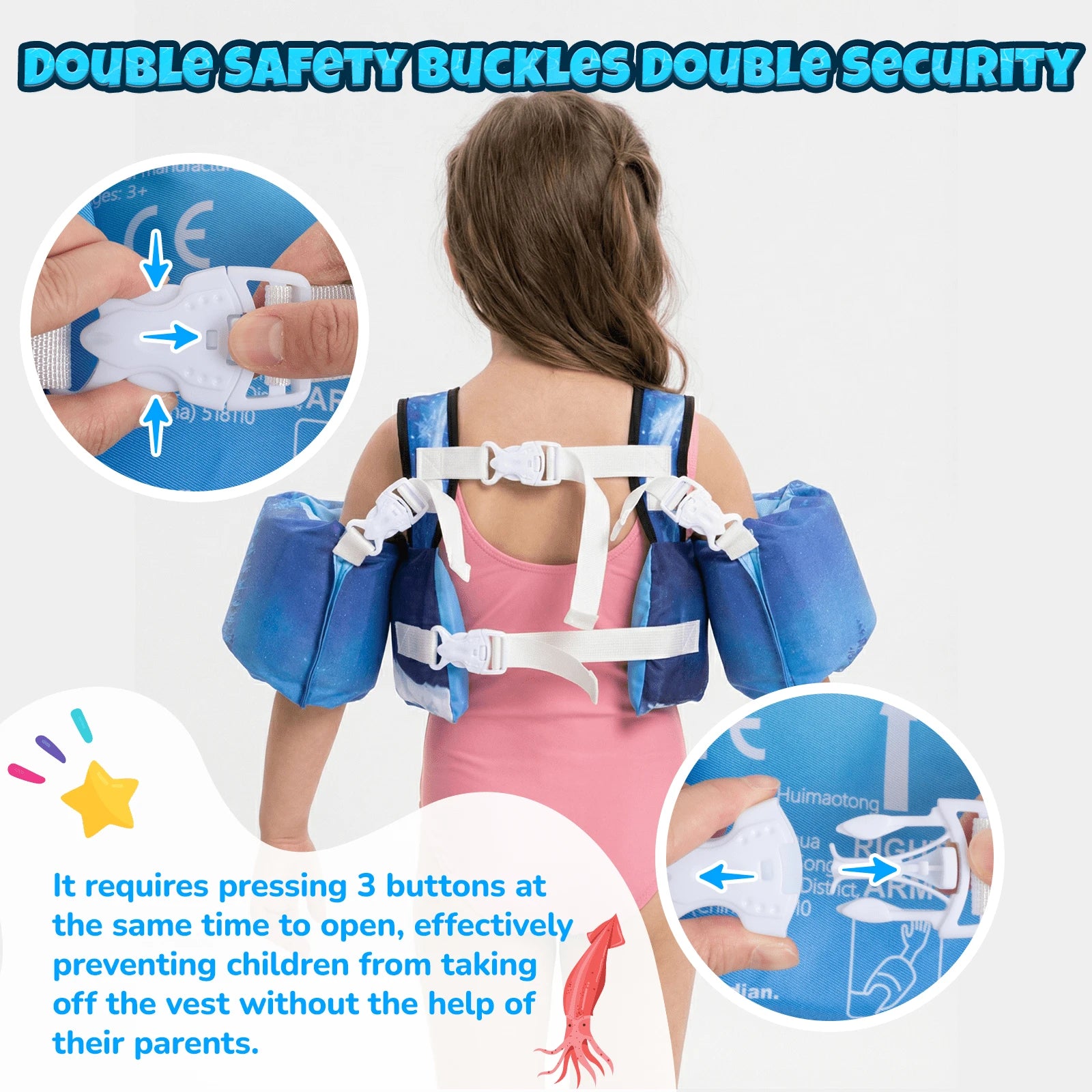 Disney Toddler Swim Vest, 3-In-1 Adjustable Toddler Floaties Kids 2-7 Years (22-66 Lbs), Detachable Pool Float & Arm Bands, Puddle Jumper Style For Pool, Beach, Swimming