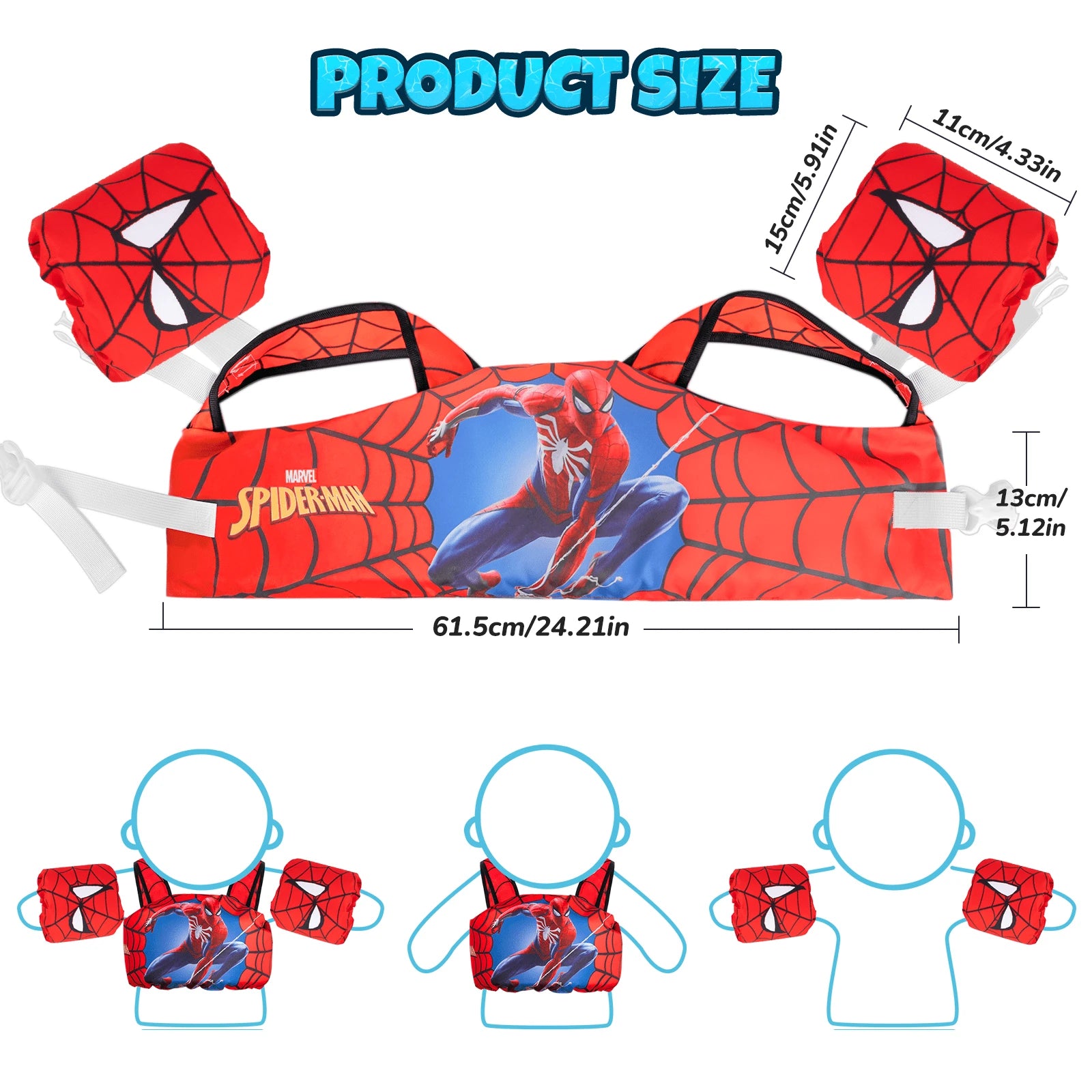 Disney Toddler Swim Vest, 3-In-1 Adjustable Toddler Floaties Kids 2-7 Years (22-66 Lbs), Detachable Pool Float & Arm Bands, Puddle Jumper Style For Pool, Beach, Swimming