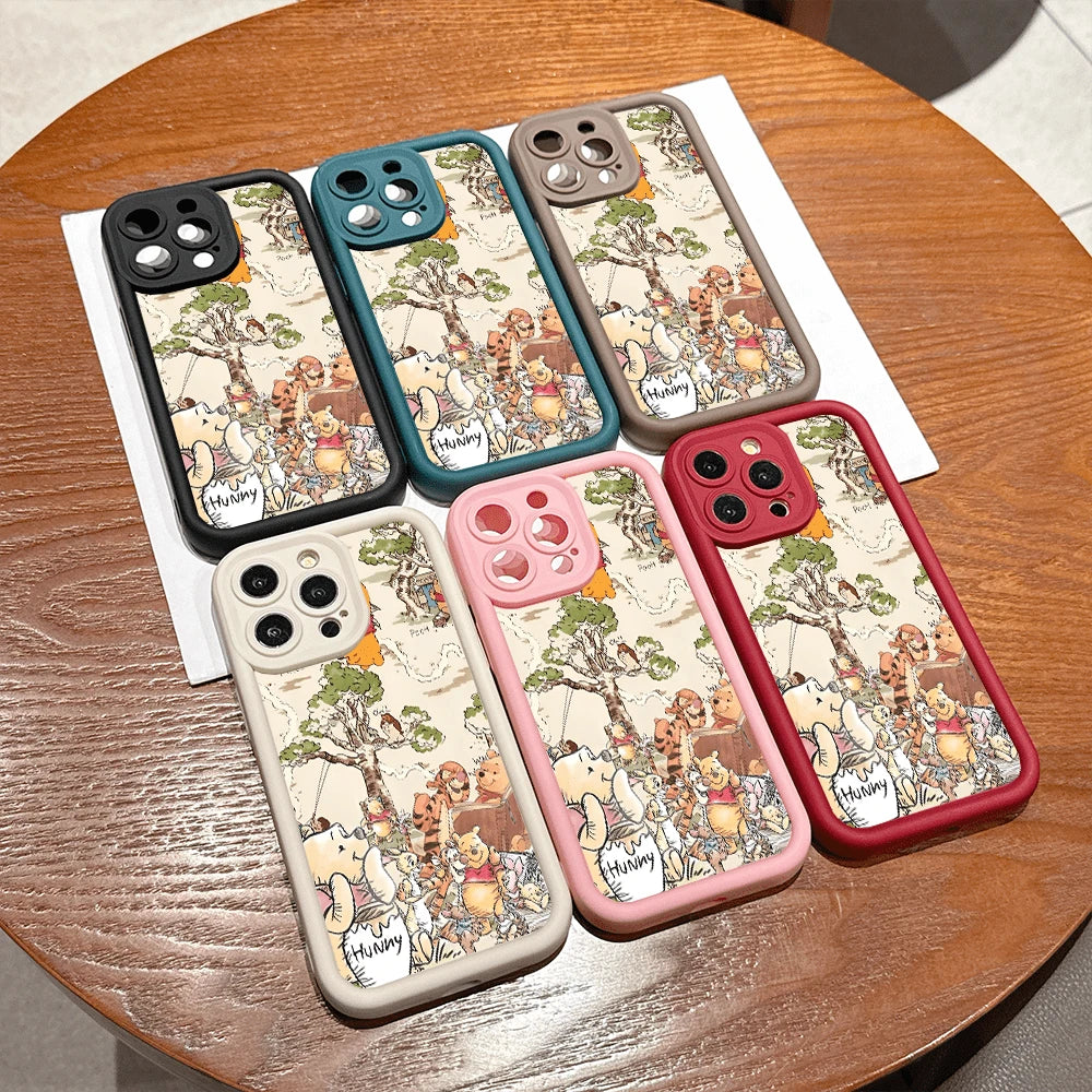 Disney.What Winnie The Pooh Patterned Phone Case Featuring Friends And Honey Jars. Compatible With IPhone 17, 16, 15, 14, 13, 12, And 11 Pro Models. Made Of TPU, With Shockproof Protection. A Perfect