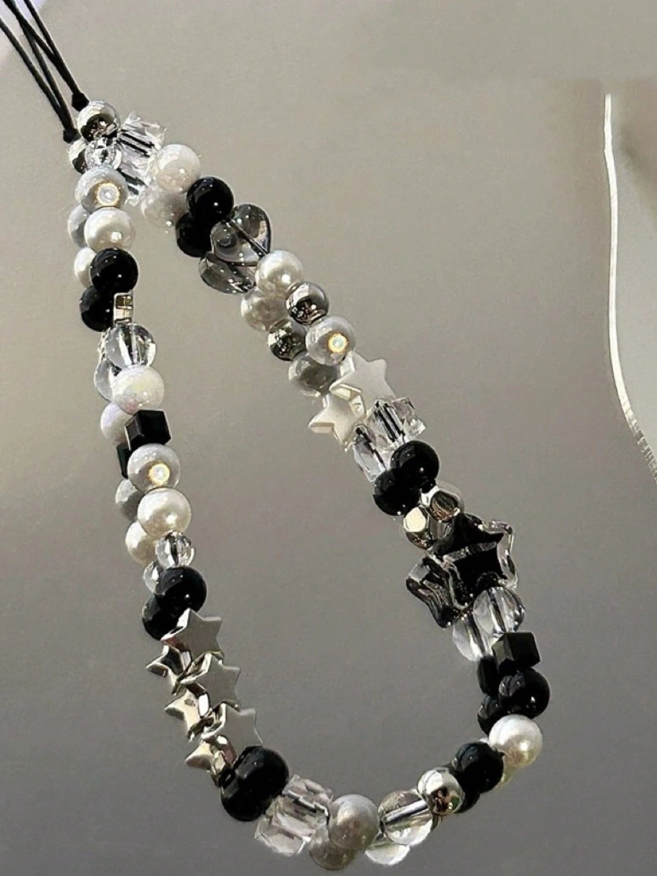 DIY Phone Lanyard, Korean Ins Style Transparent Star Phone Case Chain Strap, Cool Black Sexy Lady DIY Beaded Random Pearl Camera Strap Mobile Phone Anti-Lost Cord, Fashionable Decorative Accessories F