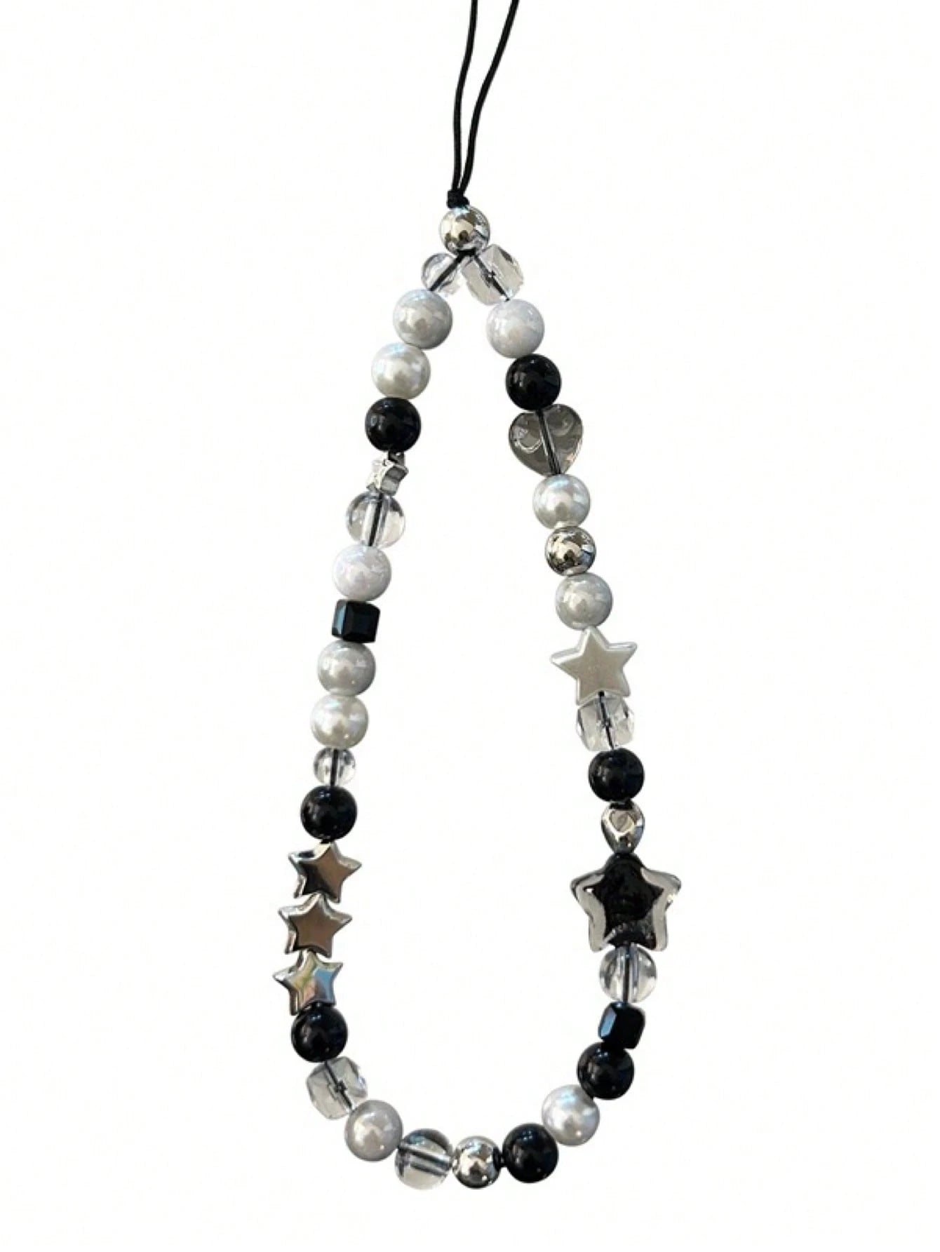 DIY Phone Lanyard, Korean Ins Style Transparent Star Phone Case Chain Strap, Cool Black Sexy Lady DIY Beaded Random Pearl Camera Strap Mobile Phone Anti-Lost Cord, Fashionable Decorative Accessories F