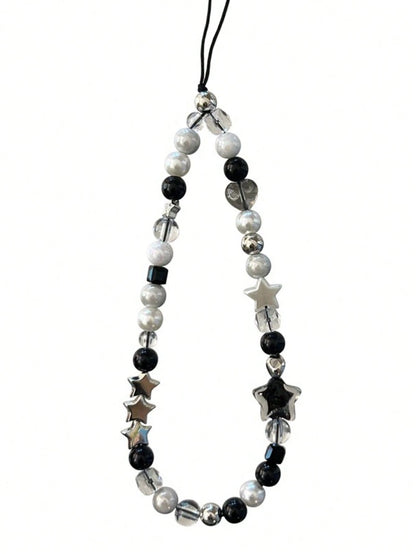 DIY Phone Lanyard, Korean Ins Style Transparent Star Phone Case Chain Strap, Cool Black Sexy Lady DIY Beaded Random Pearl Camera Strap Mobile Phone Anti-Lost Cord, Fashionable Decorative Accessories F