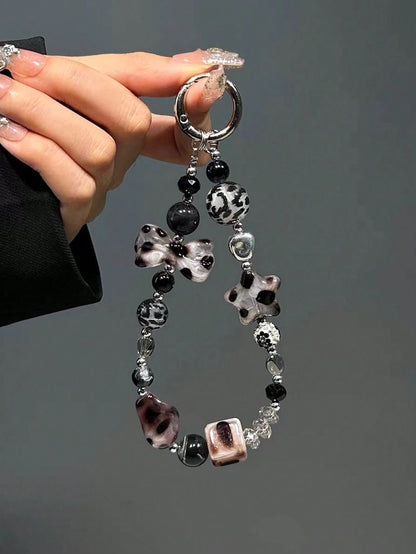 DIY Phone Lanyard, Korean Ins Style Transparent Star Phone Case Chain Strap, Cool Black Sexy Lady DIY Beaded Random Pearl Camera Strap Mobile Phone Anti-Lost Cord, Fashionable Decorative Accessories F