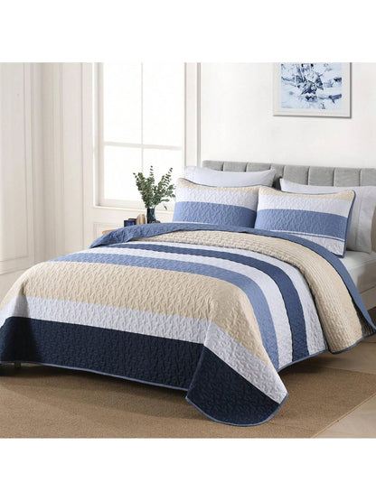 DJY 3 Pieces Orange Striped Quilt Set Queen King California King Size Boho Bedspread Coverlet Bed Set With Two Pillow Covers,Soft Lightweight Microfiber Floral Pattern,Summer Home Bed Room Decor,Wedd
