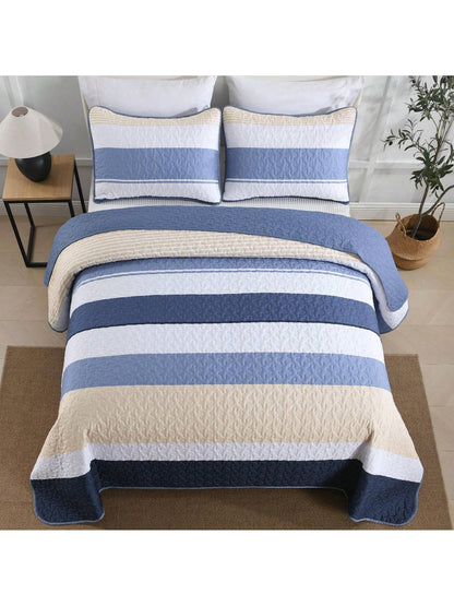 DJY 3 Pieces Orange Striped Quilt Set Queen King California King Size Boho Bedspread Coverlet Bed Set With Two Pillow Covers,Soft Lightweight Microfiber Floral Pattern,Summer Home Bed Room Decor,Wedd