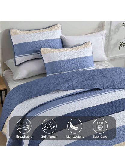 DJY 3 Pieces Orange Striped Quilt Set Queen King California King Size Boho Bedspread Coverlet Bed Set With Two Pillow Covers,Soft Lightweight Microfiber Floral Pattern,Summer Home Bed Room Decor,Wedd