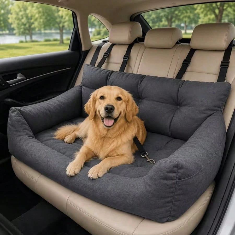 Dog Car Seat, Cozy Travel Bed Carrier With Clip-On Leash, Storage Pockets, Water-Resistant & Machine Washable For Puppies