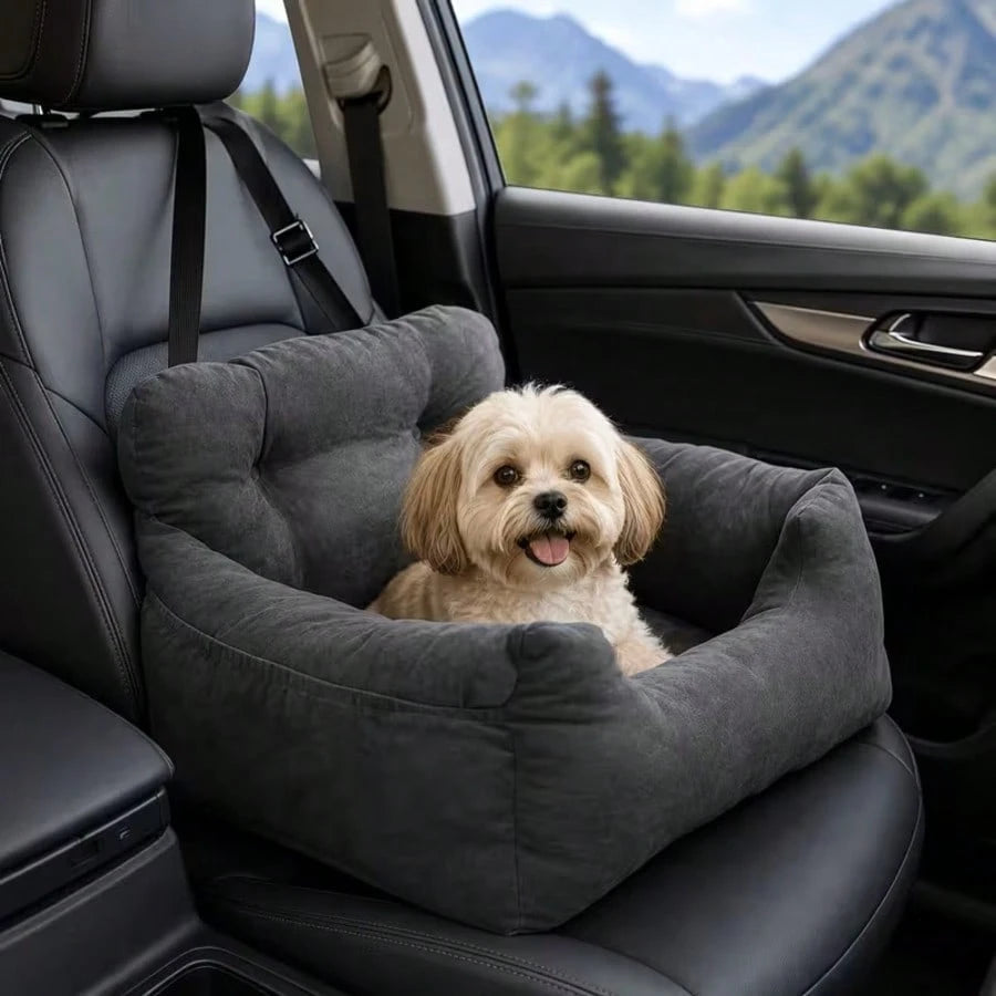 Dog Car Seat, Cozy Travel Bed Carrier With Clip-On Leash, Storage Pockets, Water-Resistant & Machine Washable For Puppies