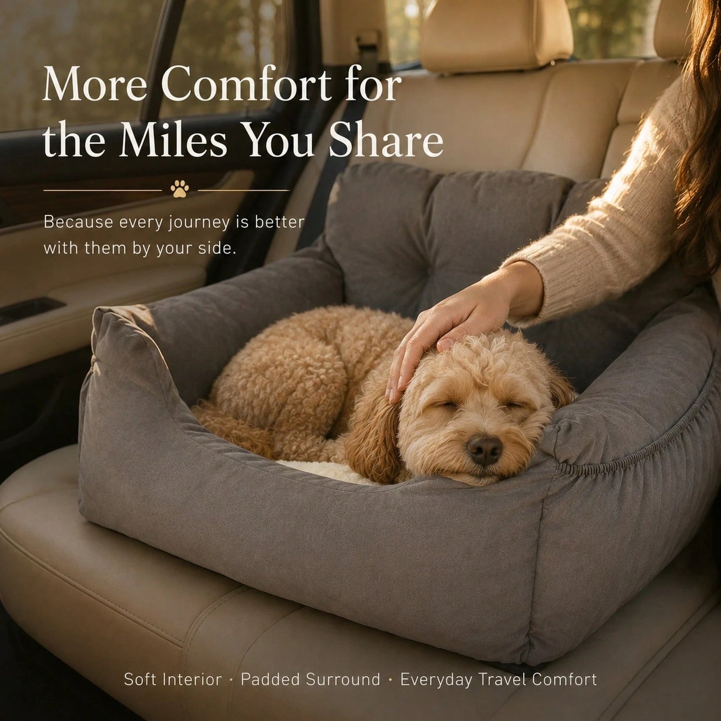 Dog Car Seat, Cozy Travel Bed Carrier With Clip-On Leash, Storage Pockets, Water-Resistant & Machine Washable For Puppies