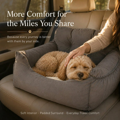 Dog Car Seat, Cozy Travel Bed Carrier With Clip-On Leash, Storage Pockets, Water-Resistant & Machine Washable For Puppies