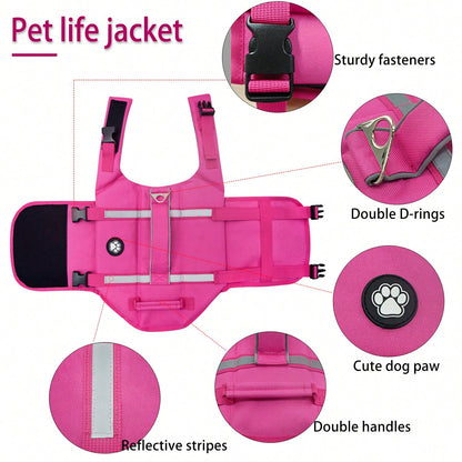 Dog Life Jacket, Lightweight Adjustable Buoyancy Vest With Rescue Handle, High Visibility Reflective Design, Suitable For Small And Medium Dogs Swimming And Boating