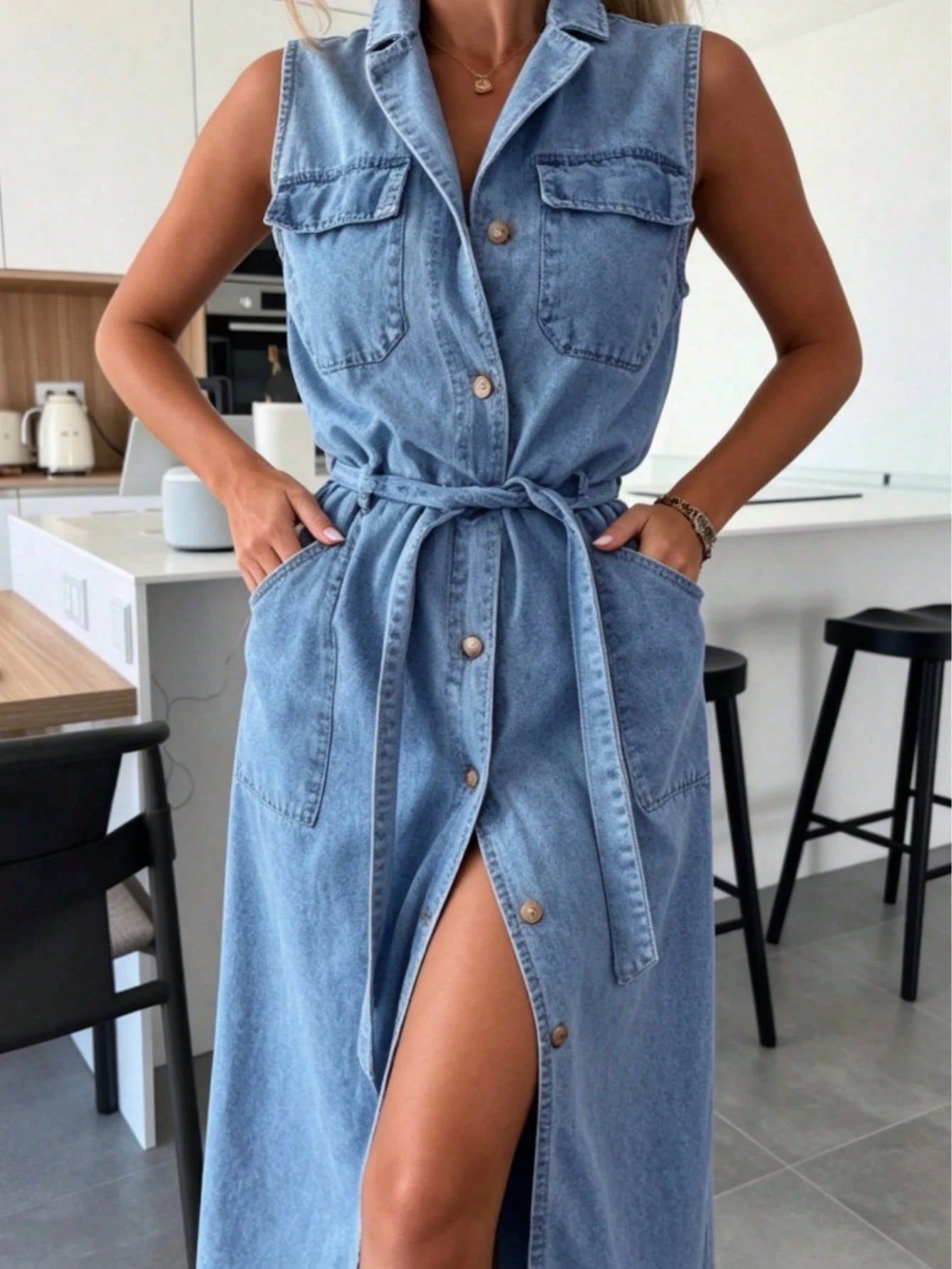 Dresses For WomenSummer New Women's Light Blue Sexy Button Denim Long DressLoose And Comfortablevestidos De Mujer