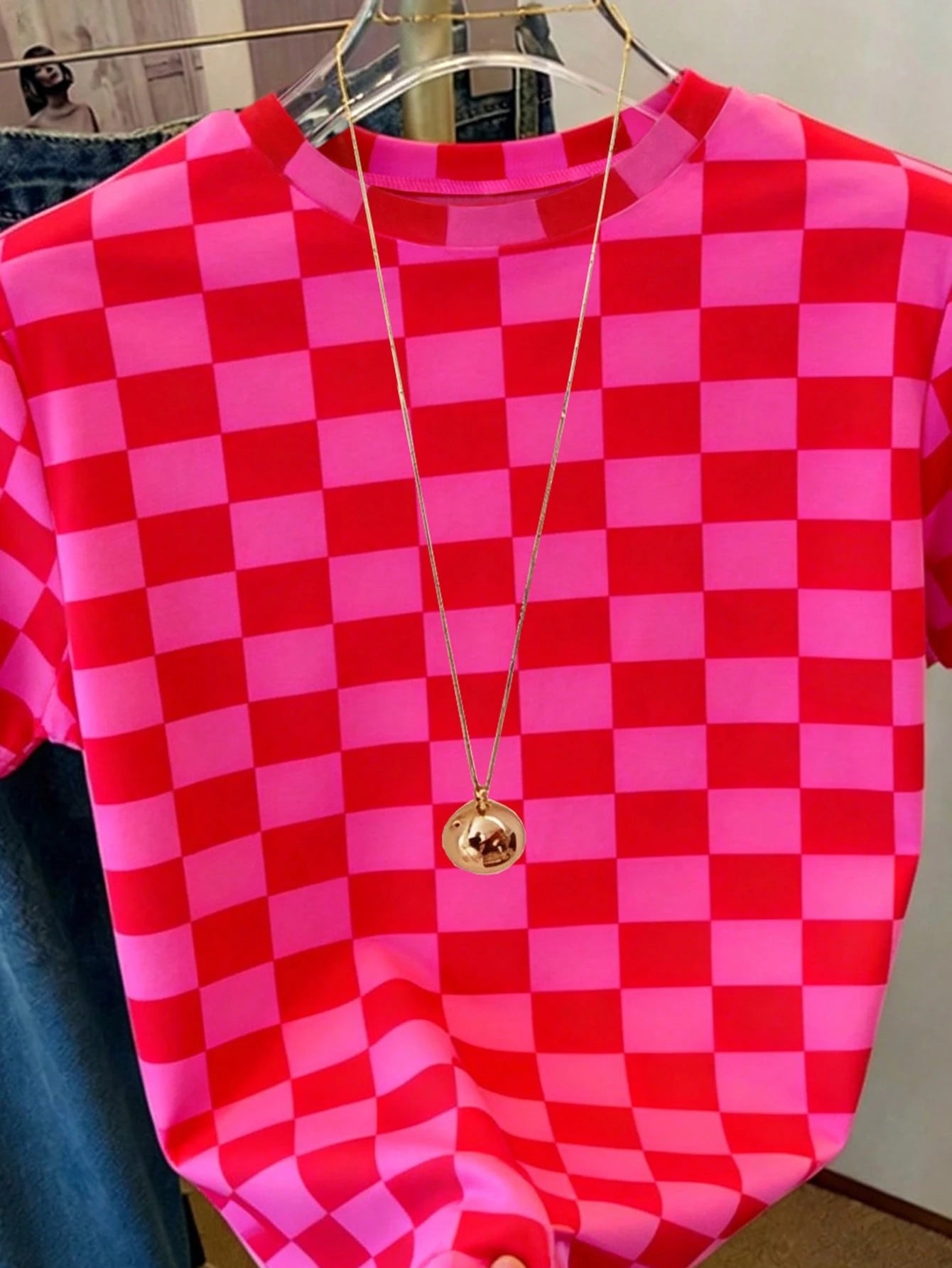 DrmWander Women's T-Shirt, Casual Street Wear Y2k Street Style Graphic Short Sleeve T-Shirt, Cute Summer Top Everyday Red Checkered