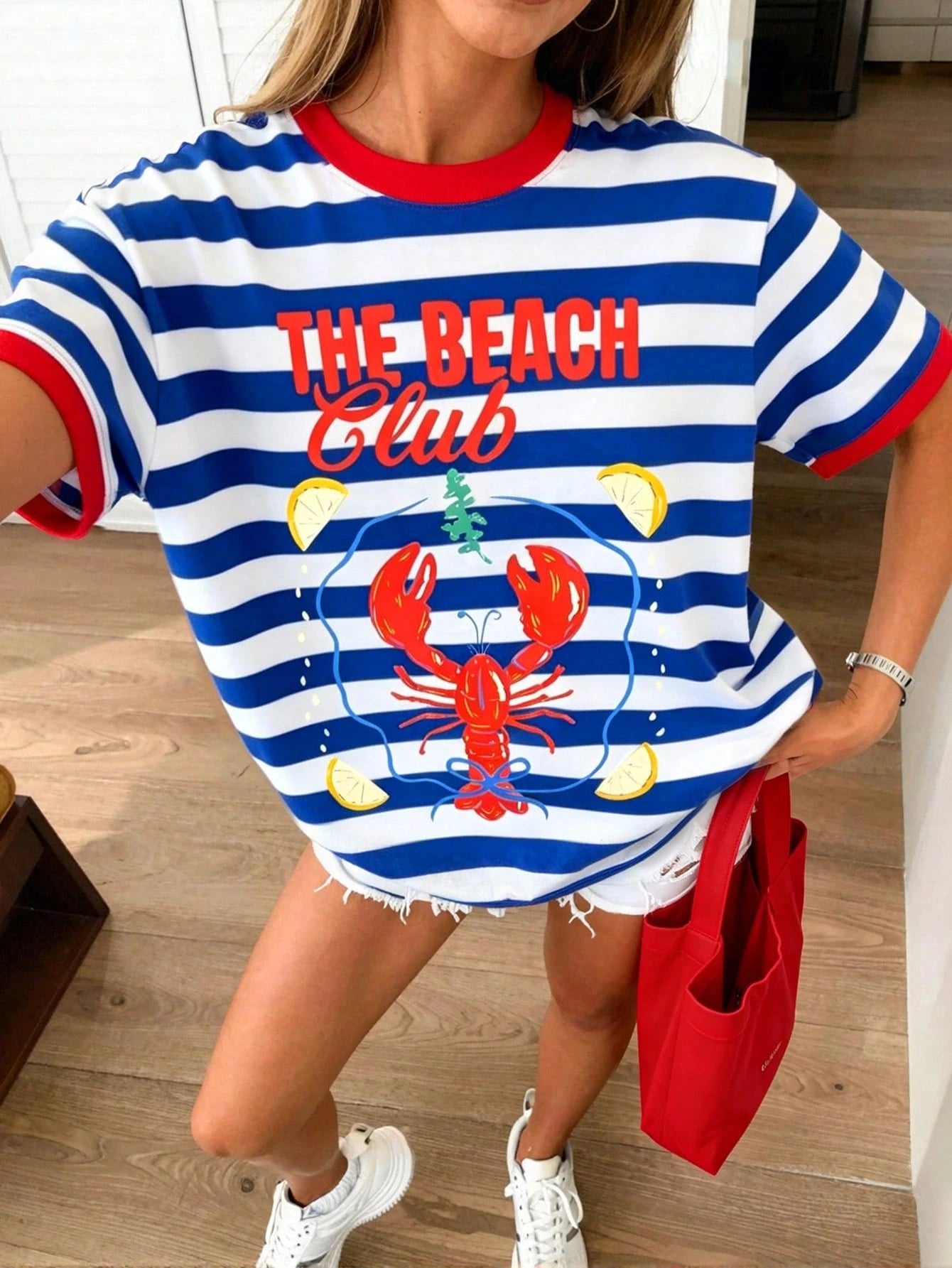 DrmWander Women's T-Shirt, Casual Street Wear Y2k Street Style Graphic Short Sleeve T-Shirt, Cute Summer Top Everyday Red Checkered