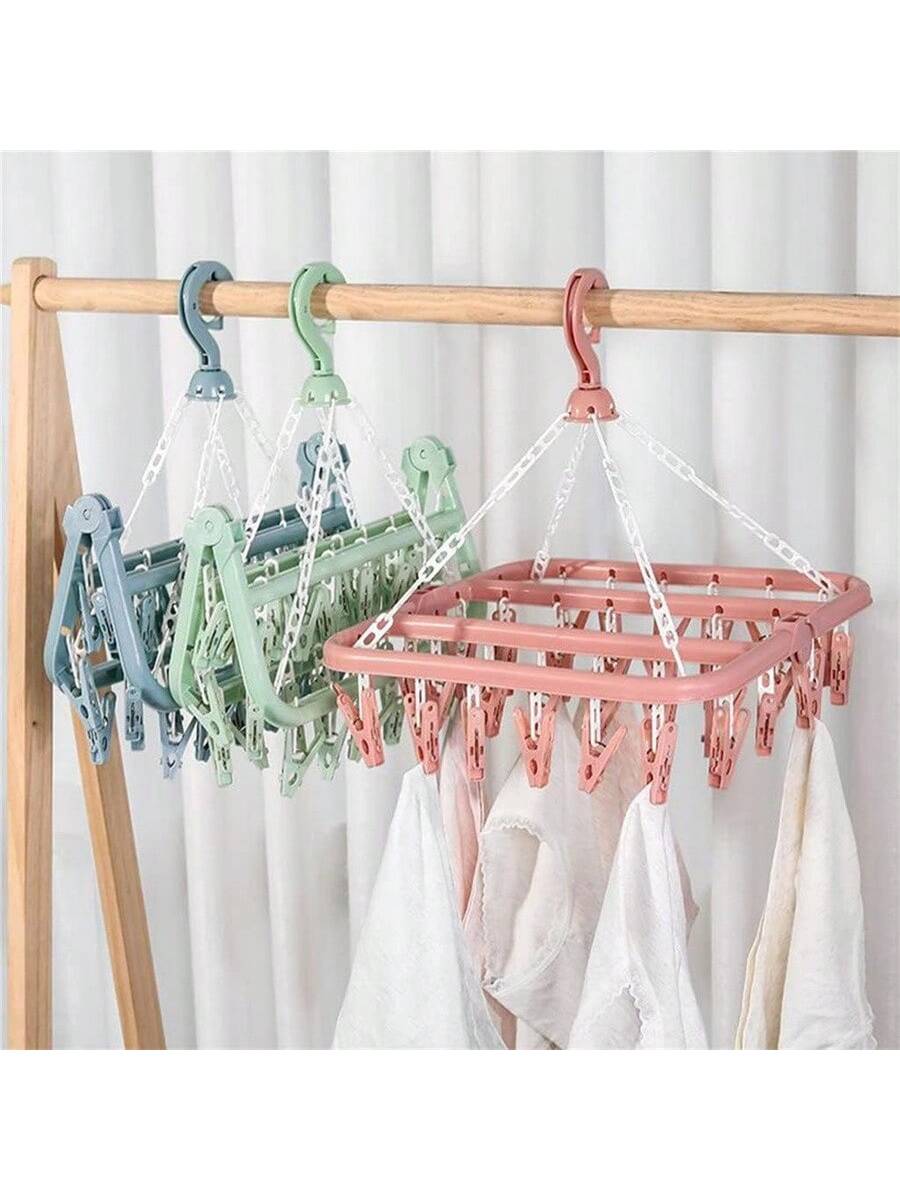 Drying Hanger With 32 Clips And Drip Foldable Hanging Rack,Plastic Hanging Drying Rack For Clothes Underwear Socks Love Valentine