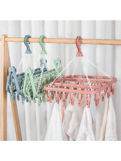 Drying Hanger With 32 Clips And Drip Foldable Hanging Rack,Plastic Hanging Drying Rack For Clothes Underwear Socks Love Valentine