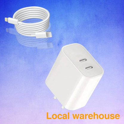 Dual USB-C Port Type C Charger Set: Fast Phone Charging With 4FT Type-C To Lightning Cable – Compatible With 14/13/12 Series| Local Warehouse Suitable For Multiple People Charging, Multiple Devices C