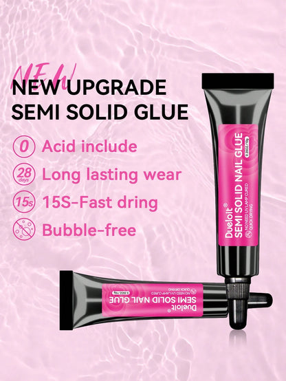 Dueloit 2pcs/1pc New Upgraded Quick-Drying 10g Semi-Solid Nail Glue Suitable For Nail Art Tips No UV Light Needed Long-Lasting Realistic Acrylic Nail Glue Set, Random