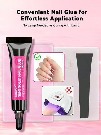 Dueloit 2pcs/1pc New Upgraded Quick-Drying 10g Semi-Solid Nail Glue Suitable For Nail Art Tips No UV Light Needed Long-Lasting Realistic Acrylic Nail Glue Set, Random