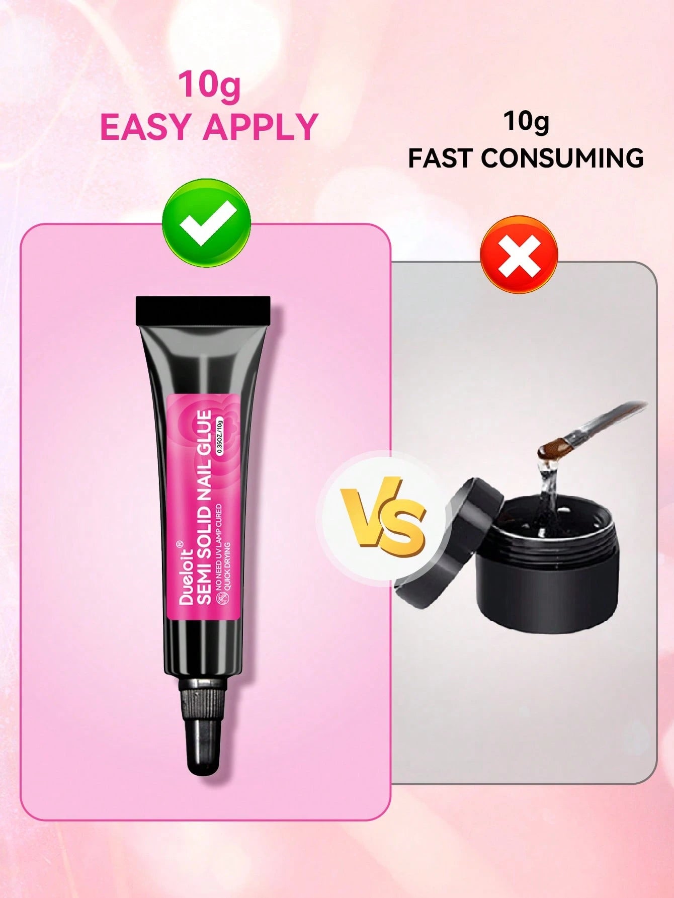 Dueloit 2pcs/1pc New Upgraded Quick-Drying 10g Semi-Solid Nail Glue Suitable For Nail Art Tips No UV Light Needed Long-Lasting Realistic Acrylic Nail Glue Set, Random