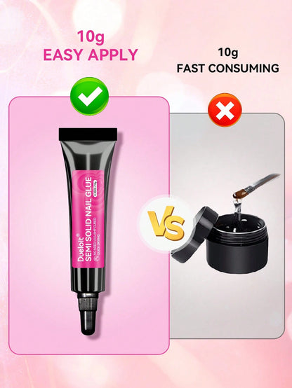 Dueloit 2pcs/1pc New Upgraded Quick-Drying 10g Semi-Solid Nail Glue Suitable For Nail Art Tips No UV Light Needed Long-Lasting Realistic Acrylic Nail Glue Set, Random