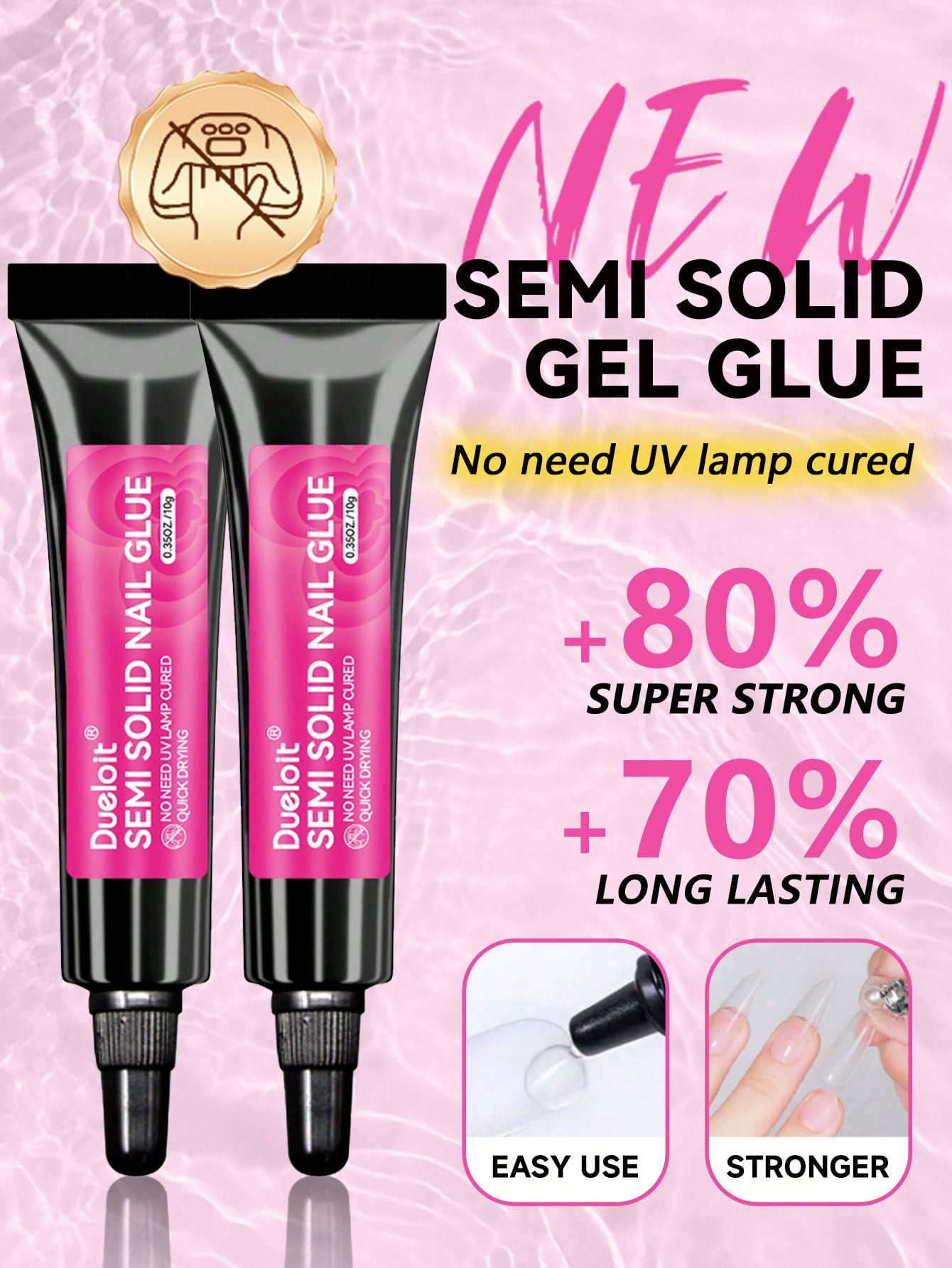 Dueloit 2pcs/1pc New Upgraded Quick-Drying 10g Semi-Solid Nail Glue Suitable For Nail Art Tips No UV Light Needed Long-Lasting Realistic Acrylic Nail Glue Set, Random