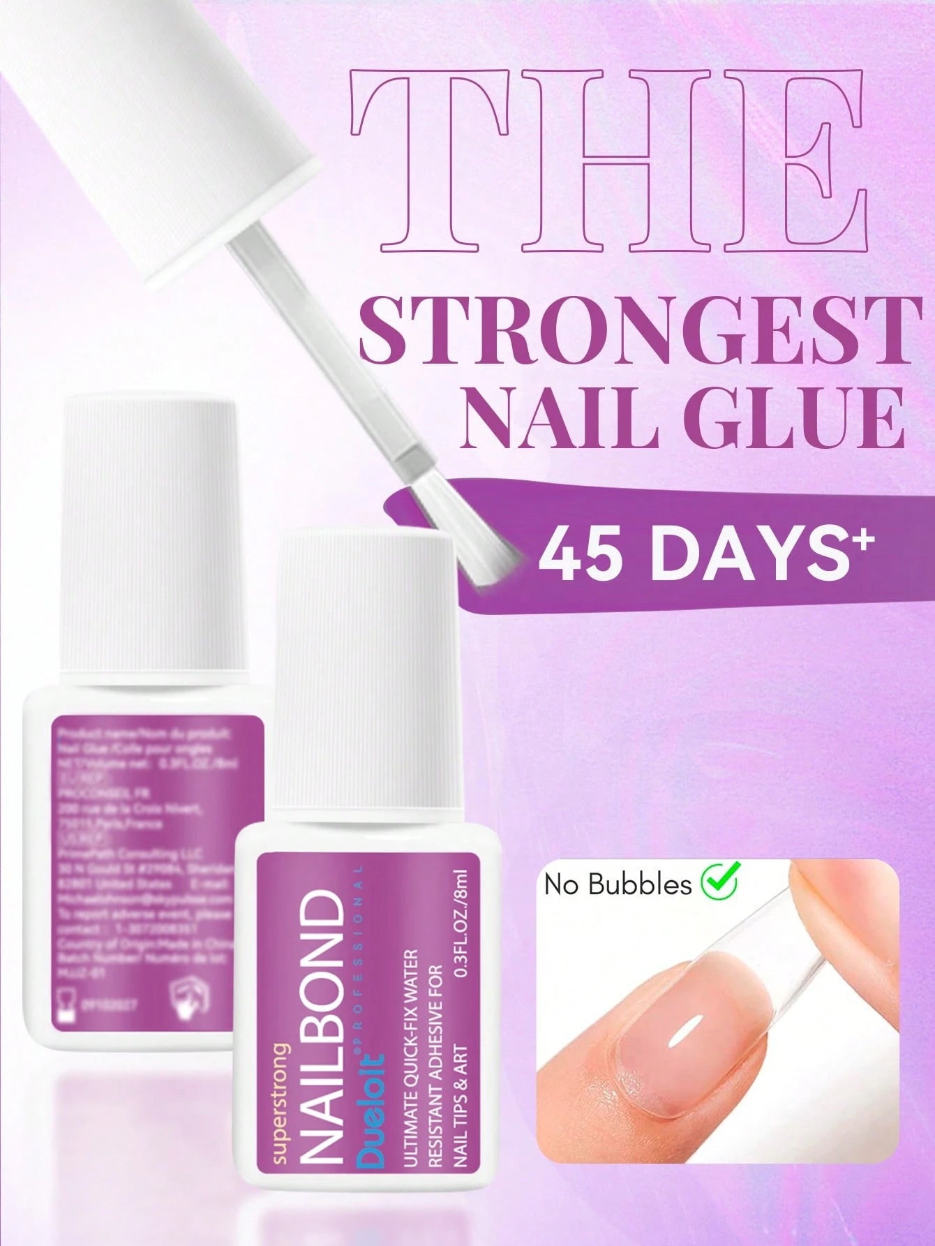 Dueloit 8ml Super Strong Brush-On Nail Glue, Suitable For Acrylic Nails, Nail Tips And Press-On False Nails, Can Repair Broken Nails, Acrylic Nail Glue/Nail Adhesive/Nail Gel, Durable