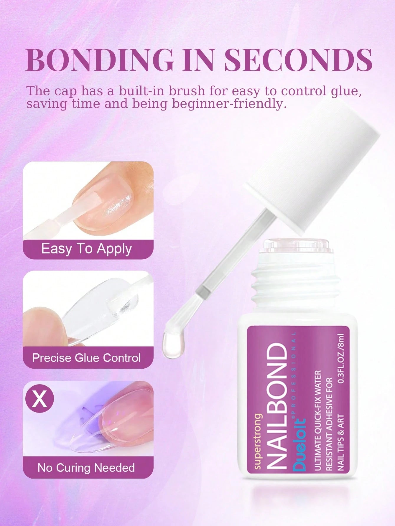 Dueloit 8ml Super Strong Brush-On Nail Glue, Suitable For Acrylic Nails, Nail Tips And Press-On False Nails, Can Repair Broken Nails, Acrylic Nail Glue/Nail Adhesive/Nail Gel, Durable