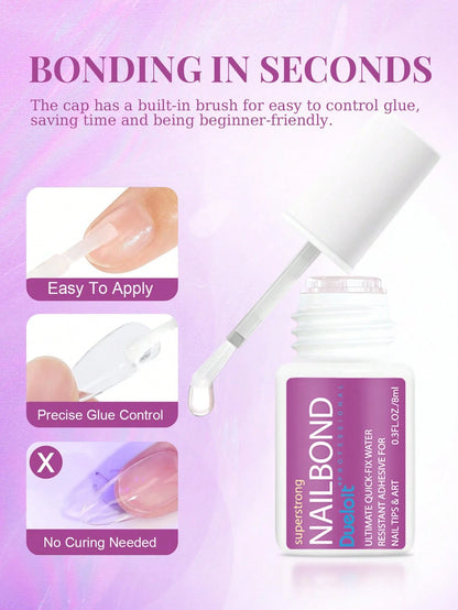 Dueloit 8ml Super Strong Brush-On Nail Glue, Suitable For Acrylic Nails, Nail Tips And Press-On False Nails, Can Repair Broken Nails, Acrylic Nail Glue/Nail Adhesive/Nail Gel, Durable