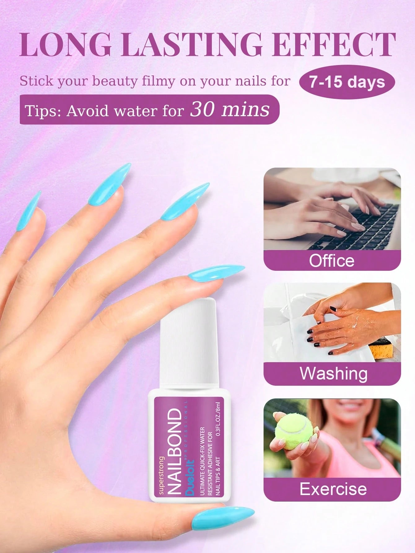 Dueloit 8ml Super Strong Brush-On Nail Glue, Suitable For Acrylic Nails, Nail Tips And Press-On False Nails, Can Repair Broken Nails, Acrylic Nail Glue/Nail Adhesive/Nail Gel, Durable