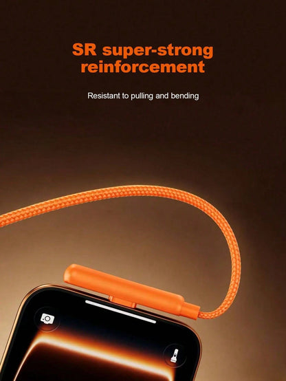 Durcord 2-In-1 240W(Max) Fast Charging Foldable Stand Data Cable, Orange/Black And Orange Phone Charger/Car Charger Accessory, Nylon Braided Fast Charging Cable, Foldable Phone/Tablet Stand Type-C To