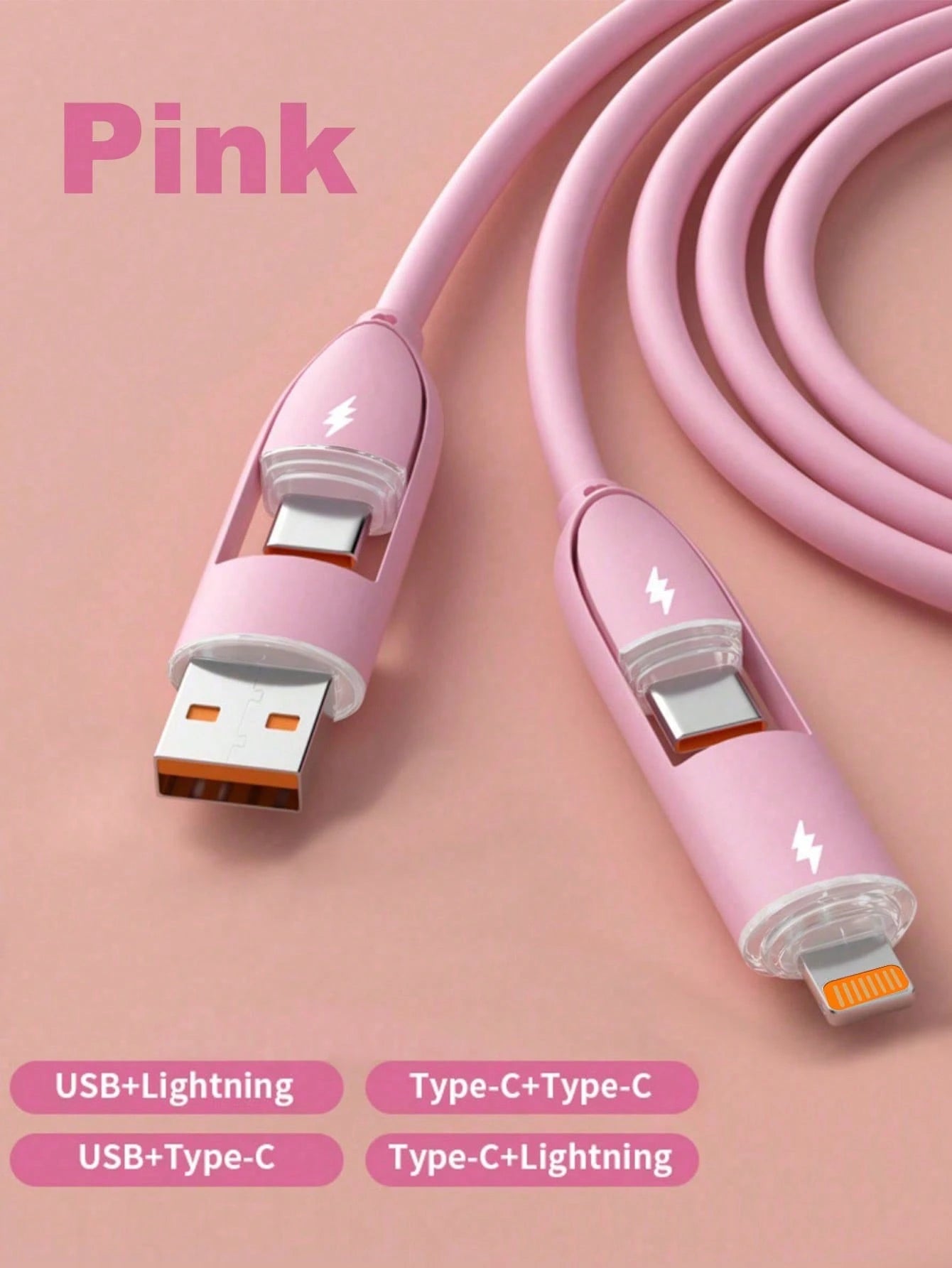 Durcord 4-In-1 66W/100W(Max)/27W Fast Charging Cable, Compatible With Phones, Silicone Charging Cable, Android/Type-C USB Devices, Portable Charger, Charging Cable Compatible With IPhone 17/16/15/14/1