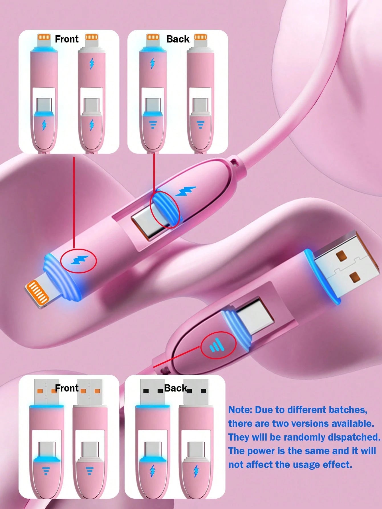 Durcord 4-In-1 66W/100W(Max)/27W Fast Charging Cable, Compatible With Phones, Silicone Charging Cable, Android/Type-C USB Devices, Portable Charger, Charging Cable Compatible With IPhone 17/16/15/14/1