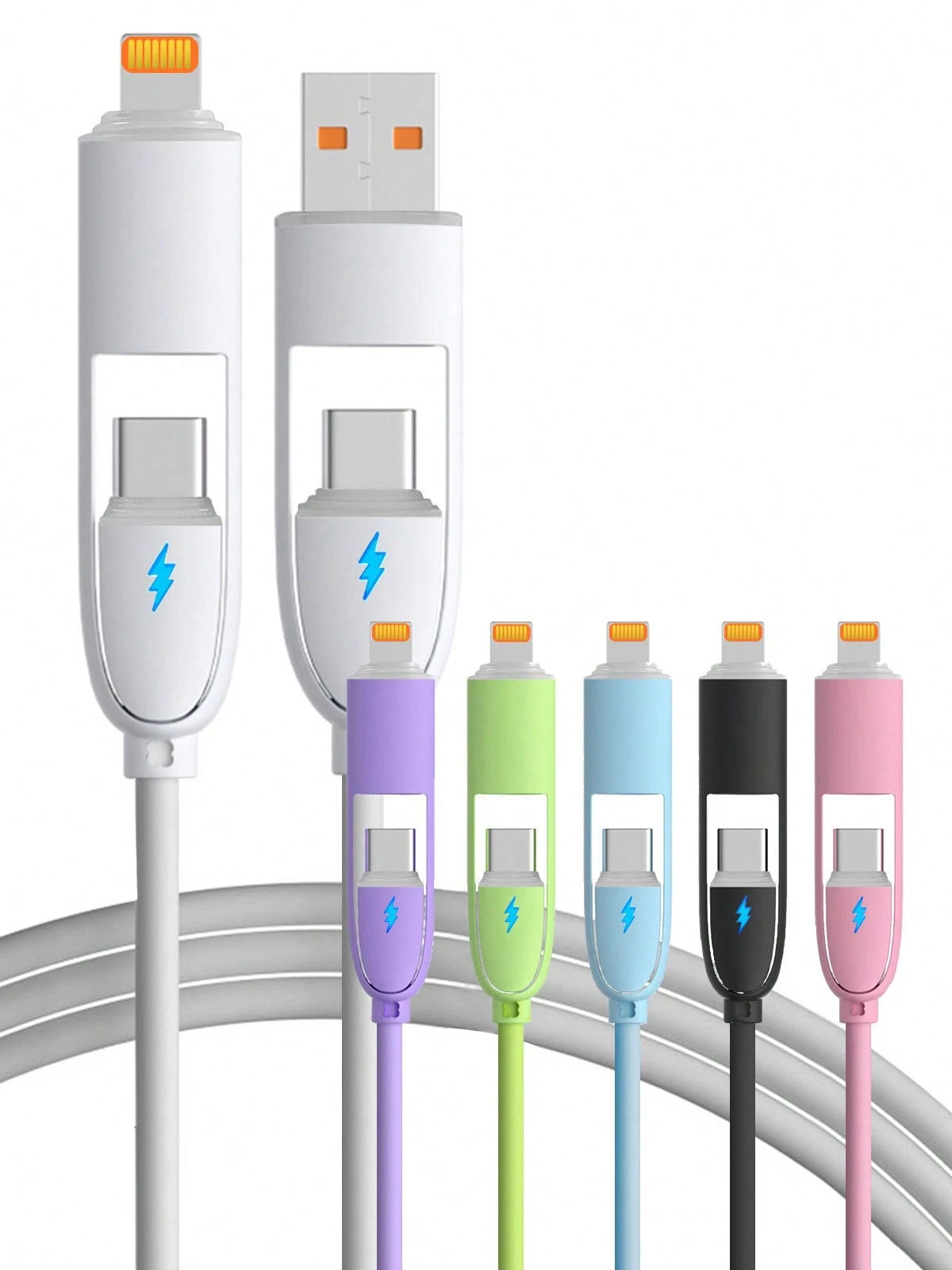Durcord 4-In-1 66W/100W(Max)/27W Fast Charging Cable, Compatible With Phones, Silicone Charging Cable, Android/Type-C USB Devices, Portable Charger, Charging Cable Compatible With IPhone 17/16/15/14/1