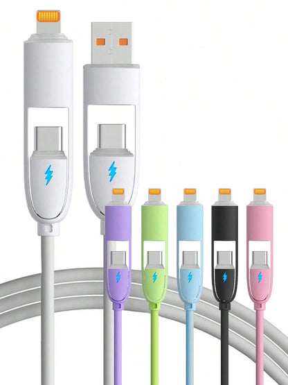 Durcord 4-In-1 66W/100W(Max)/27W Fast Charging Cable, Compatible With Phones, Silicone Charging Cable, Android/Type-C USB Devices, Portable Charger, Charging Cable Compatible With IPhone 17/16/15/14/1