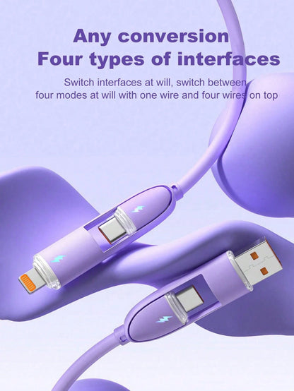 Durcord 4-In-1 66W/100W(Max)/27W Fast Charging Cable, Compatible With Phones, Silicone Charging Cable, Android/Type-C USB Devices, Portable Charger, Charging Cable Compatible With IPhone 17/16/15/14/1