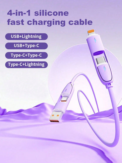 Durcord 4-In-1 66W/100W(Max)/27W Fast Charging Cable, Compatible With Phones, Silicone Charging Cable, Android/Type-C USB Devices, Portable Charger, Charging Cable Compatible With IPhone 17/16/15/14/1