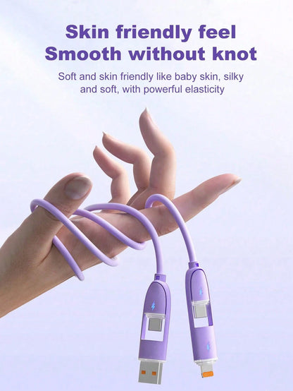 Durcord 4-In-1 66W/100W(Max)/27W Fast Charging Cable, Compatible With Phones, Silicone Charging Cable, Android/Type-C USB Devices, Portable Charger, Charging Cable Compatible With IPhone 17/16/15/14/1