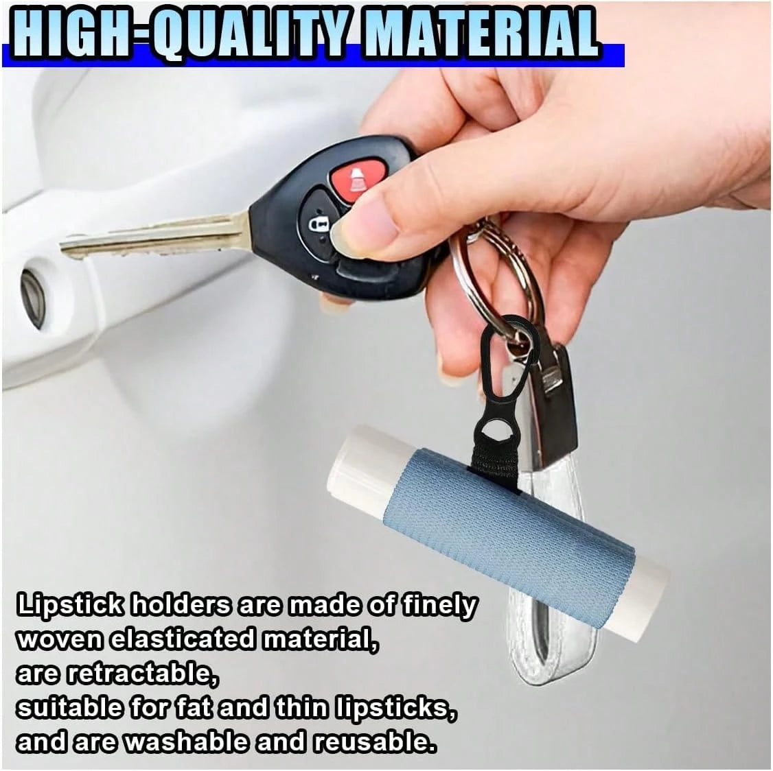 DUSCOKE 10PCS Car Lip Balm Holder Keychain With Clip On U2013 Elastic Lipstick Sleeves Lip Gloss Holders U2013 Portable Lip Balm Pouch Keychain Sleeve Holder For Women (Style 2)