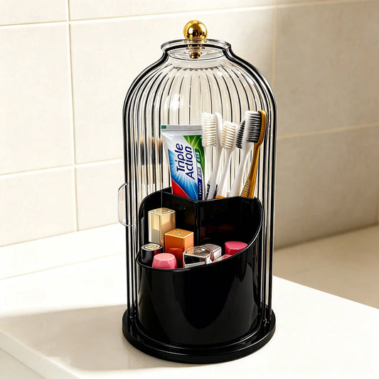 Dustproof Anti-Bacterial Toothbrush Holders With Cover,360° Rotating 3-Slot Organizer For Multi-Person Family Use,Holds Toothbrushes,Toothpaste&Makeup Brushes,Ideal For Bathroom Countertop,Vanity Tabl
