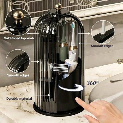 Dustproof Anti-Bacterial Toothbrush Holders With Cover,360° Rotating 3-Slot Organizer For Multi-Person Family Use,Holds Toothbrushes,Toothpaste&Makeup Brushes,Ideal For Bathroom Countertop,Vanity Tabl