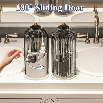 Dustproof Anti-Bacterial Toothbrush Holders With Cover,360° Rotating 3-Slot Organizer For Multi-Person Family Use,Holds Toothbrushes,Toothpaste&Makeup Brushes,Ideal For Bathroom Countertop,Vanity Tabl