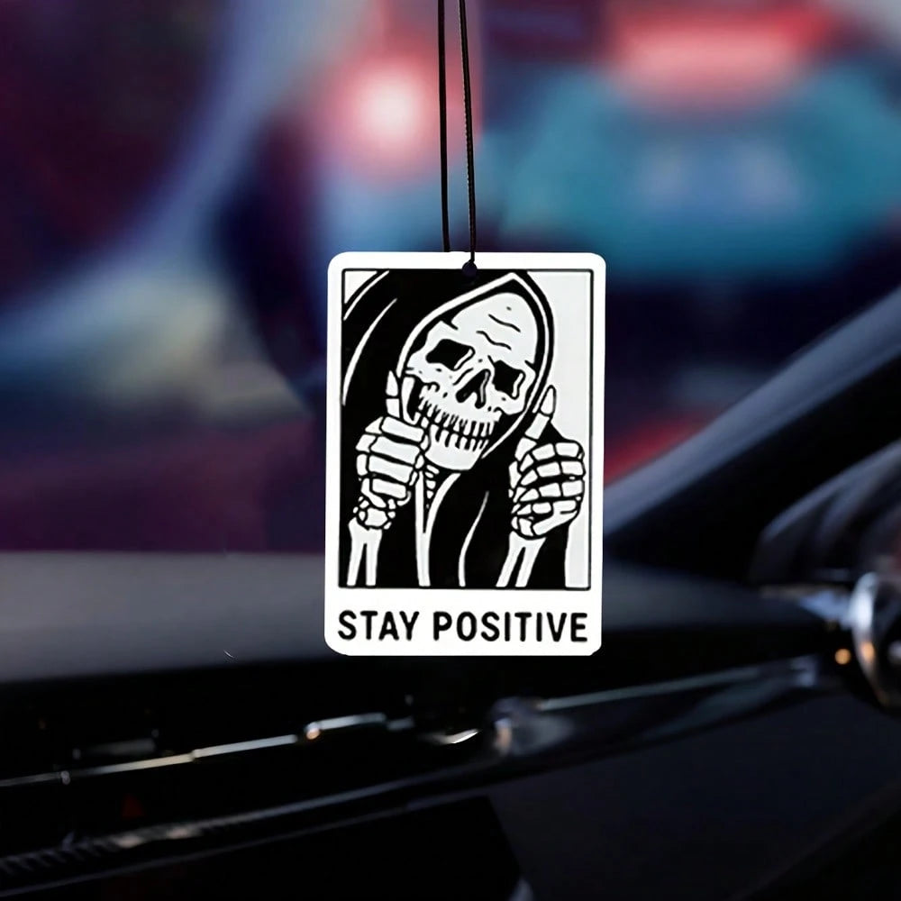 Easypie Selection 1PC/3PCS Gothic Gingerbread Car Air Freshener- Skull Design With 'STAY POSITIVE' Text, Alcohol-Based Fragrance For Car & Home Decor, Durable Hanging Ornament