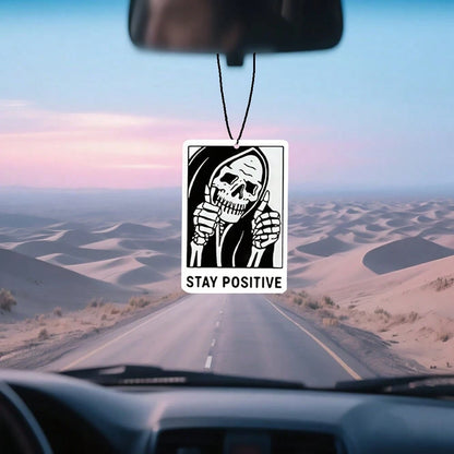 Easypie Selection 1PC/3PCS Gothic Gingerbread Car Air Freshener- Skull Design With 'STAY POSITIVE' Text, Alcohol-Based Fragrance For Car & Home Decor, Durable Hanging Ornament