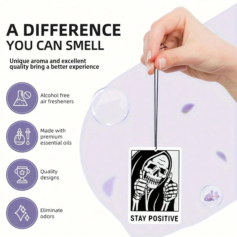 Easypie Selection 1PC/3PCS Gothic Gingerbread Car Air Freshener- Skull Design With 'STAY POSITIVE' Text, Alcohol-Based Fragrance For Car & Home Decor, Durable Hanging Ornament