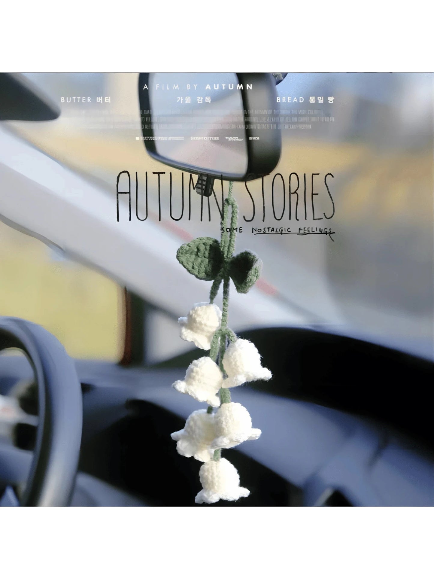 Easypie Selection 1pc Lily Of The Valley Crochet Pendant, Rearview Mirror Hanging Decor, Crochet Flower Car Accessory, Keychain, Bag Charm, White (Includes 4 Small Flowers)