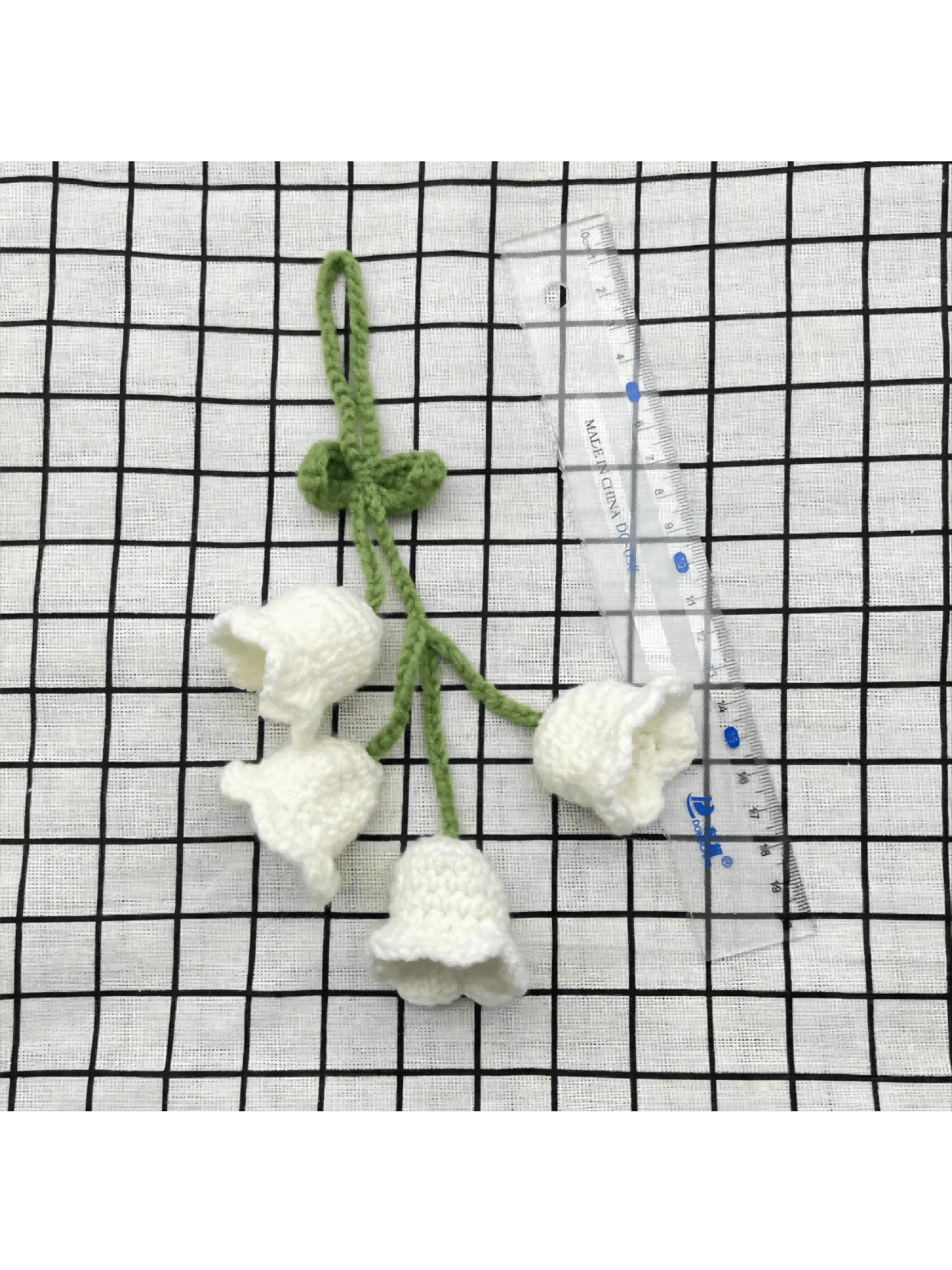 Easypie Selection 1pc Lily Of The Valley Crochet Pendant, Rearview Mirror Hanging Decor, Crochet Flower Car Accessory, Keychain, Bag Charm, White (Includes 4 Small Flowers)