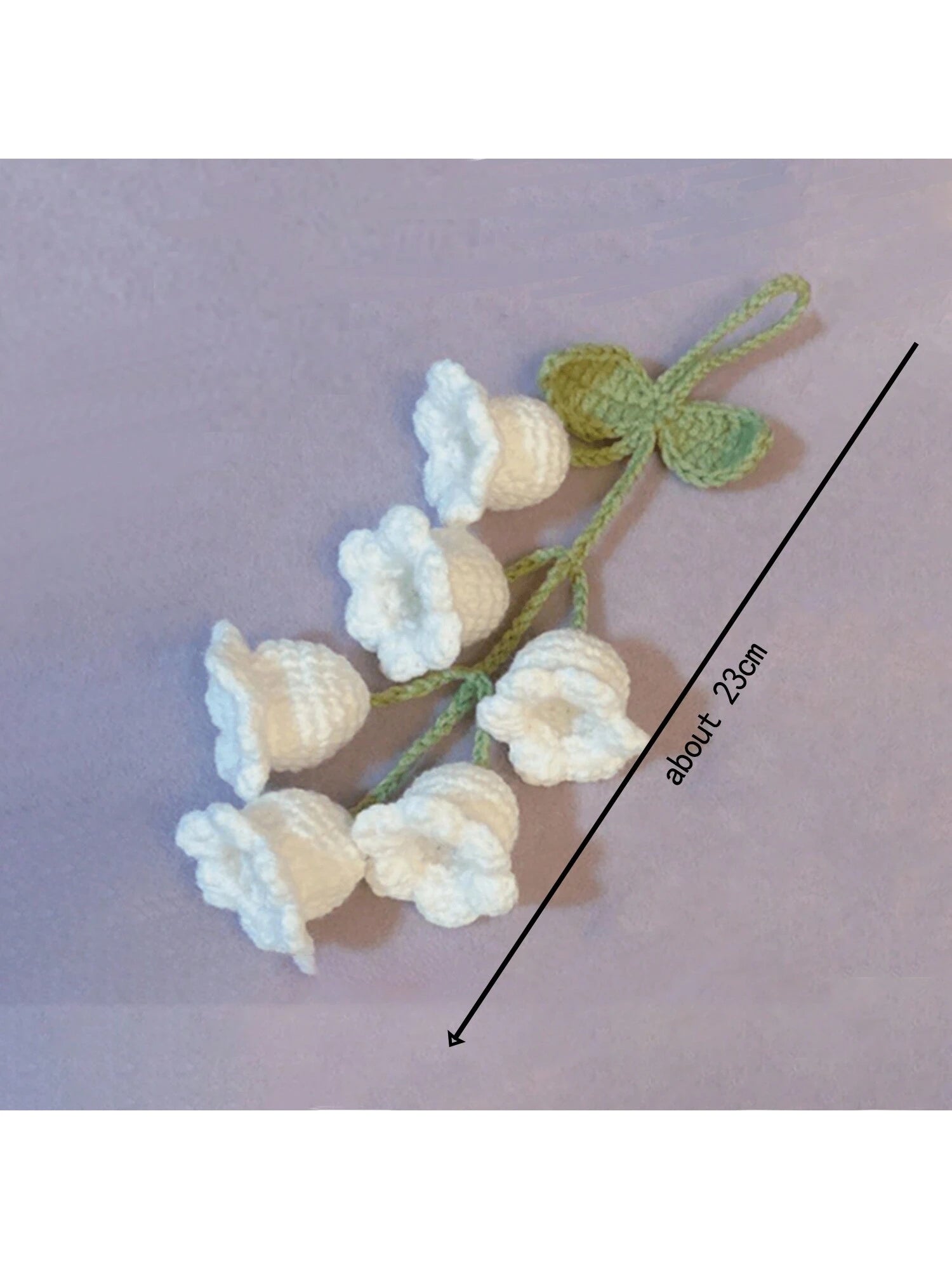 Easypie Selection 1pc Lily Of The Valley Crochet Pendant, Rearview Mirror Hanging Decor, Crochet Flower Car Accessory, Keychain, Bag Charm, White (Includes 4 Small Flowers)