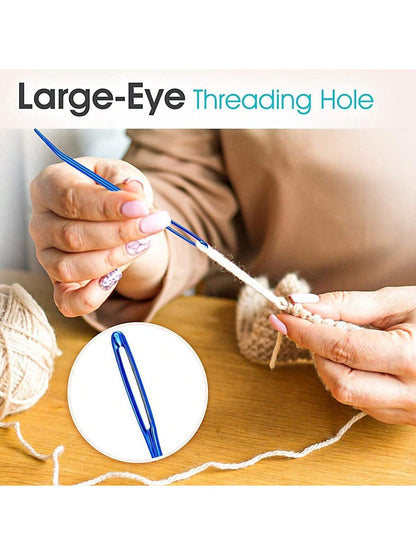 EDCUEBE7 17pcs/Set Stainless Steel Tapestry Needles (12pcs) + Colored Bent Crochet Hooks (4pcs) With 1 Storage Box For Sewing, Crocheting, DIY Knitting (All Styles & Colors Random)