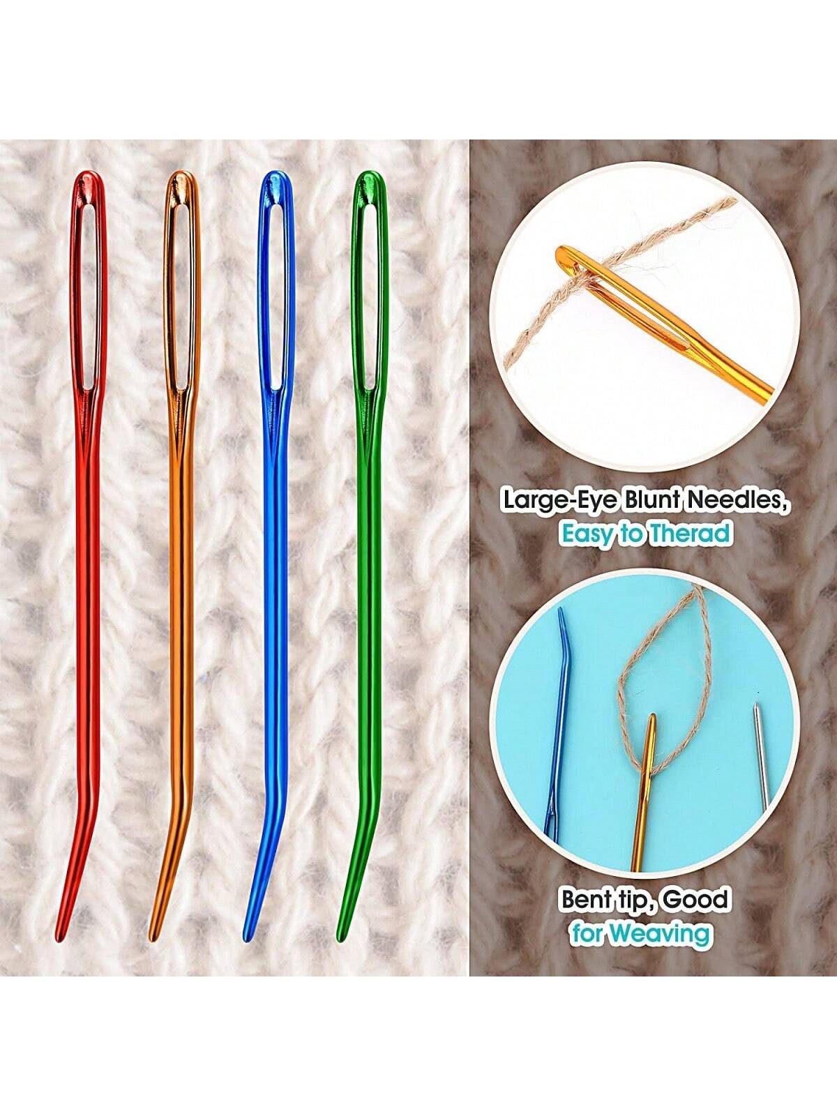 EDCUEBE7 17pcs/Set Stainless Steel Tapestry Needles (12pcs) + Colored Bent Crochet Hooks (4pcs) With 1 Storage Box For Sewing, Crocheting, DIY Knitting (All Styles & Colors Random)
